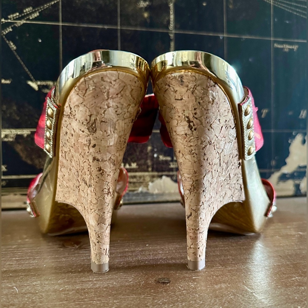 Marciano Red & Gold Chain Heels - Picture 5 of 10